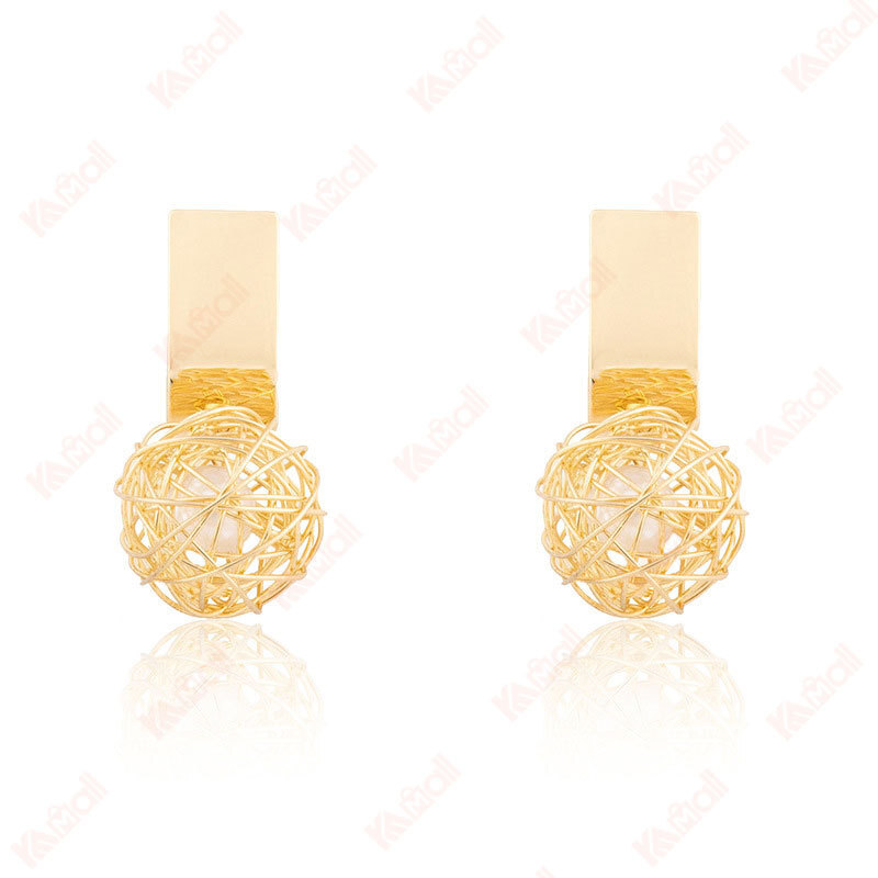 vintage rectangular braided ball earrings